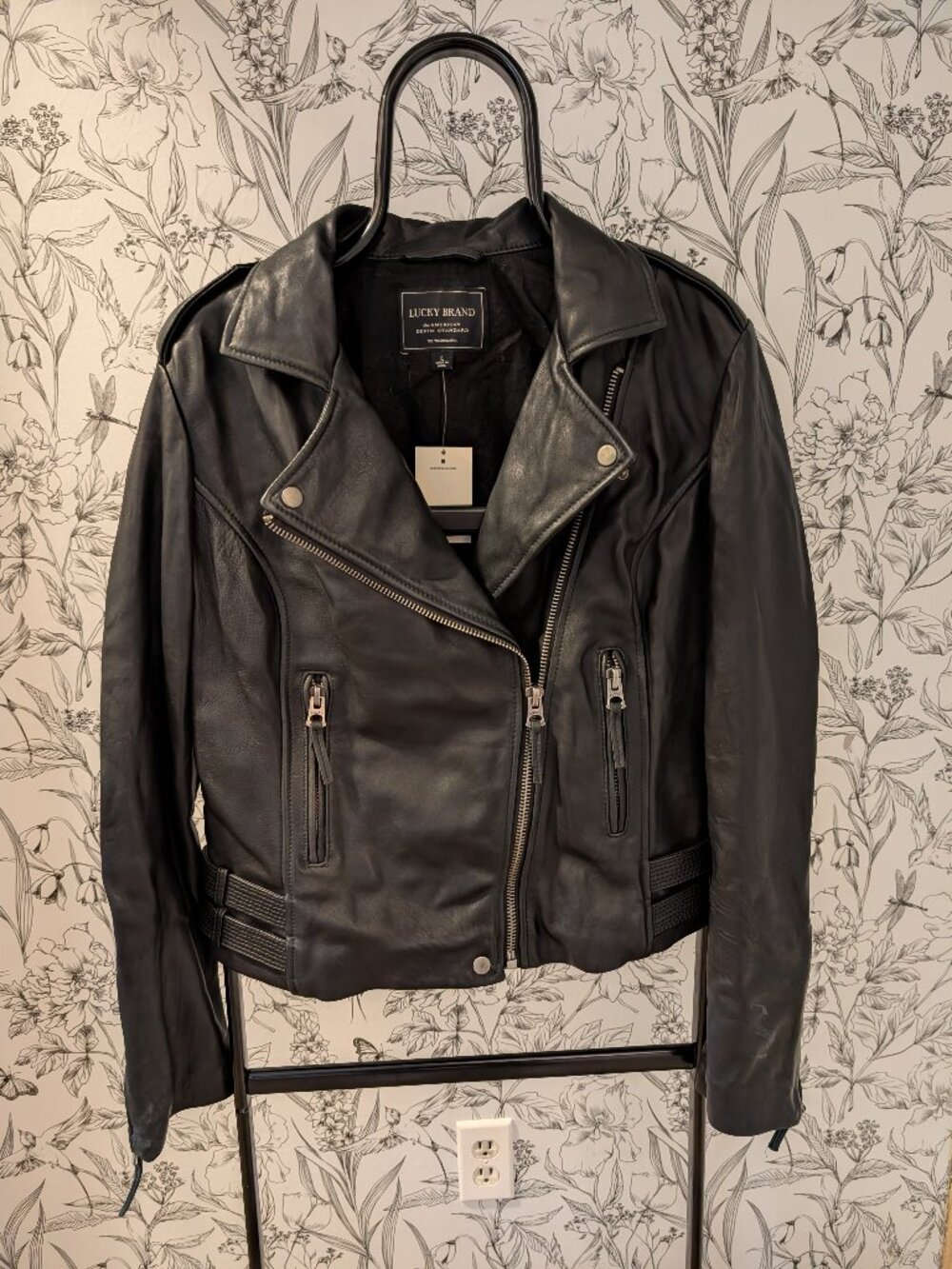 Lucky Brand Black Genuine Leather Moto Biker Jacket NWT Size L